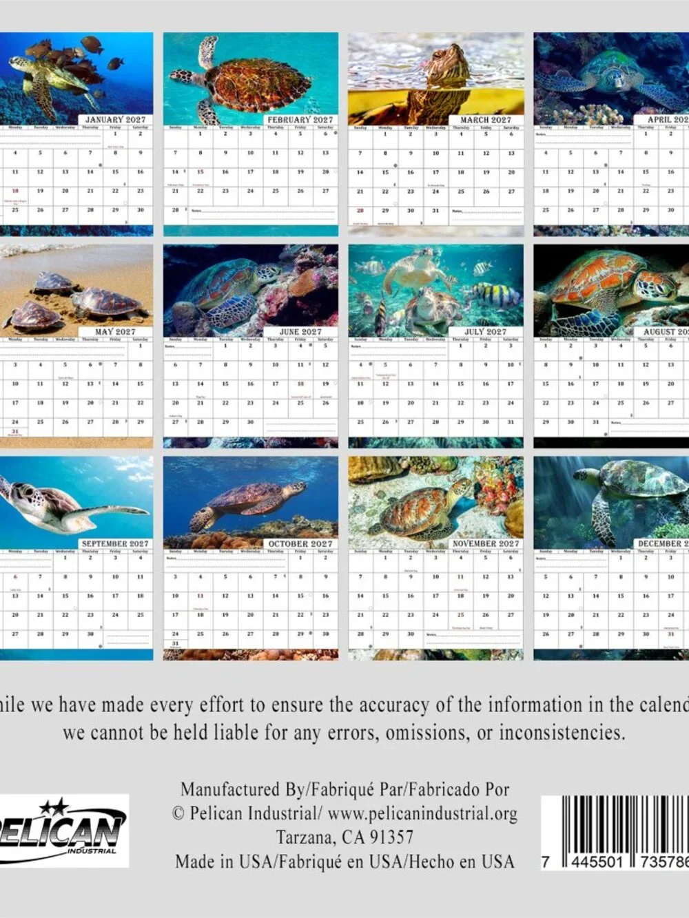 2027-12 Months Desk Calendar Desktop Planner with To-Do List (Sea Turtles)
